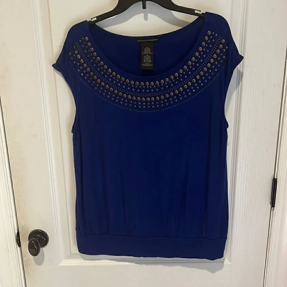 Grace Elements Blue Detailed Collar Top